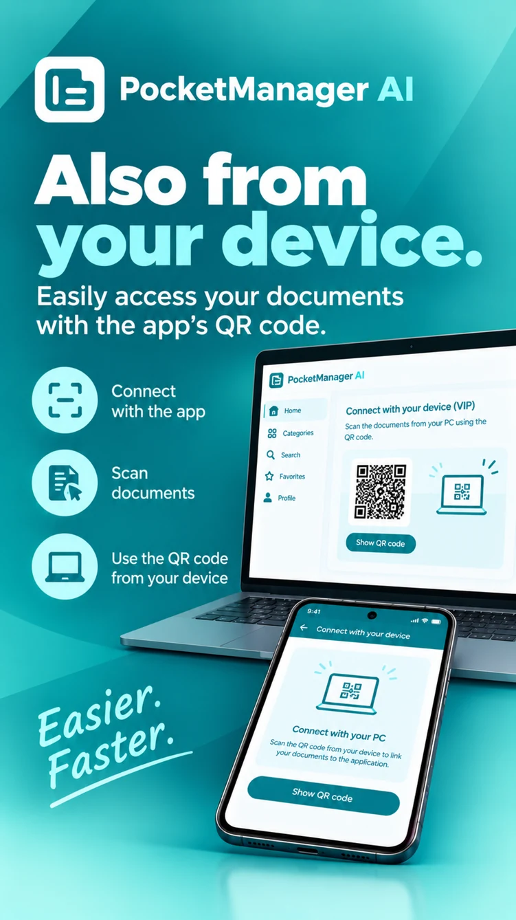 PocketManager Google Play screenshot: connecting the app to a computer.