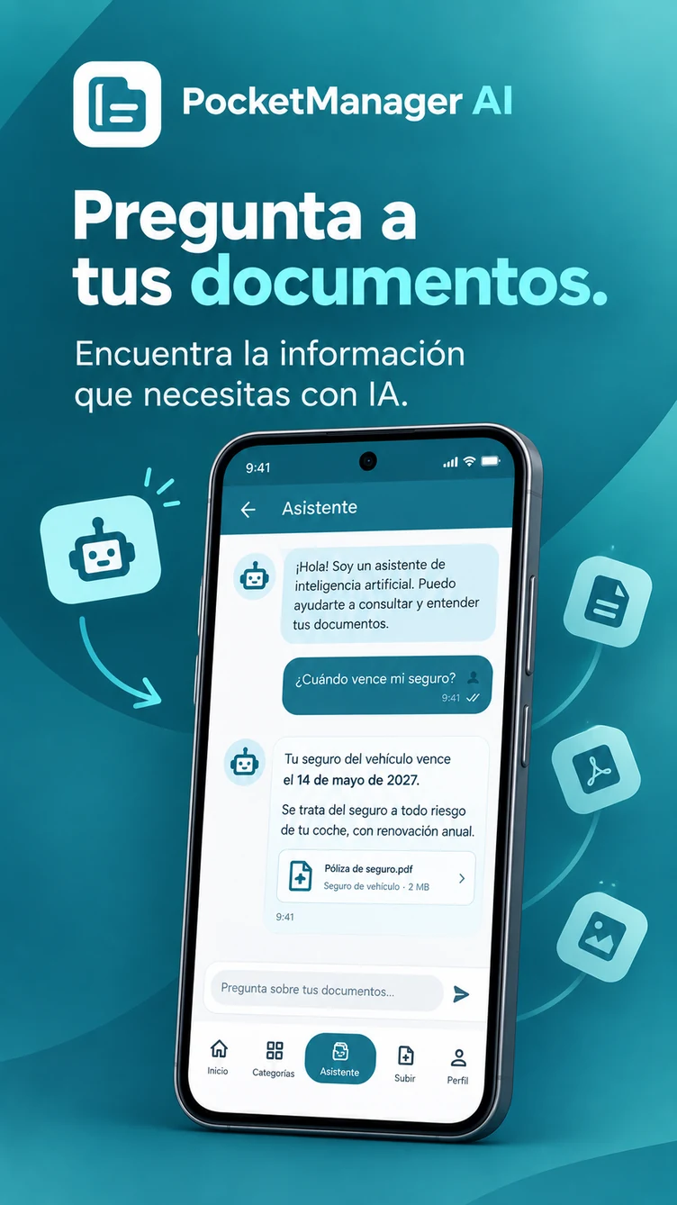 Captura de Google Play de PocketManager AI: asistente documental.